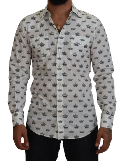 Dolce & Gabbana Slim Fit Crown Print Dress Shirt - IT37 | XS