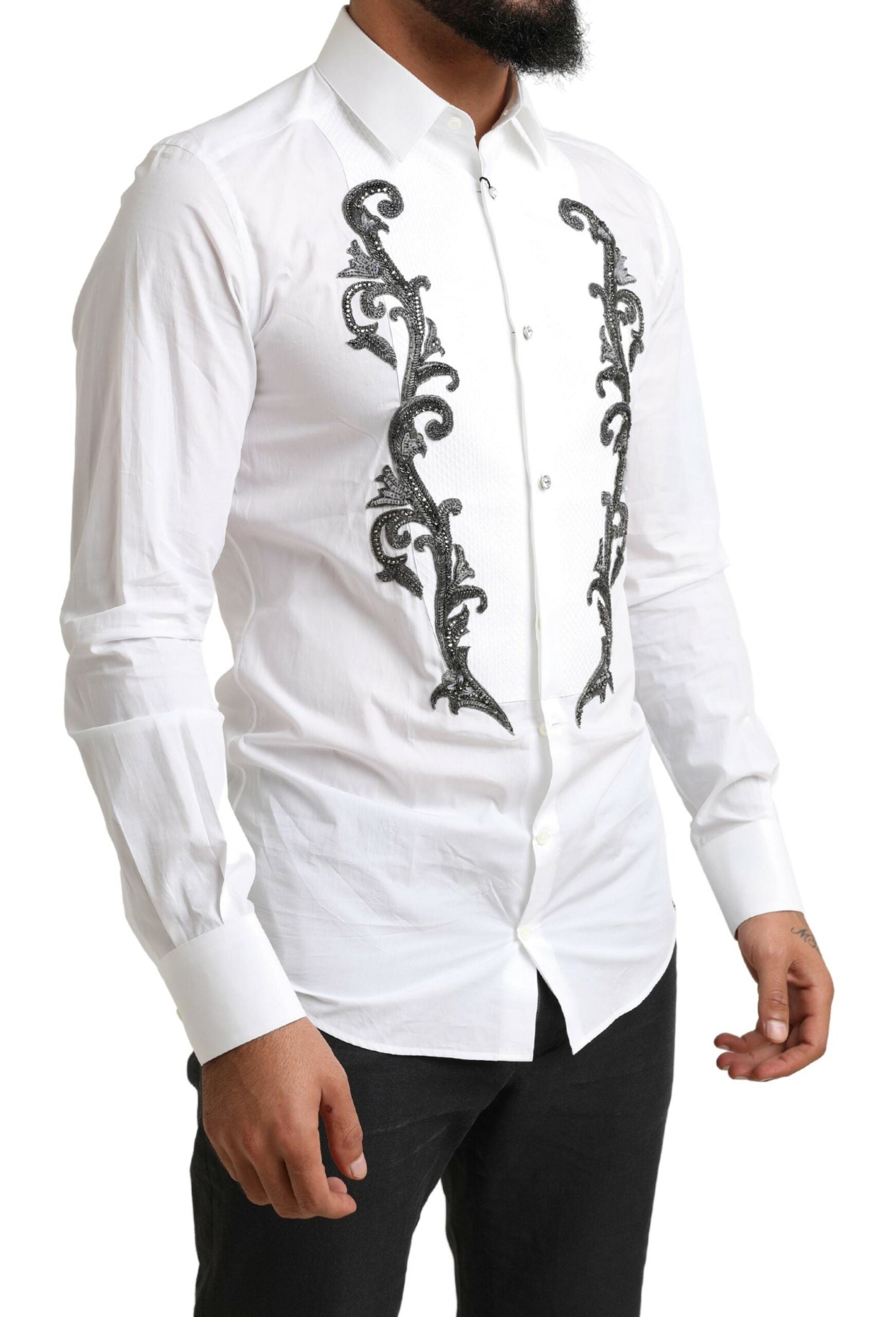 Dolce & Gabbana Italian Designer Slim Fit Tuxedo Shirt - IT38 | XS