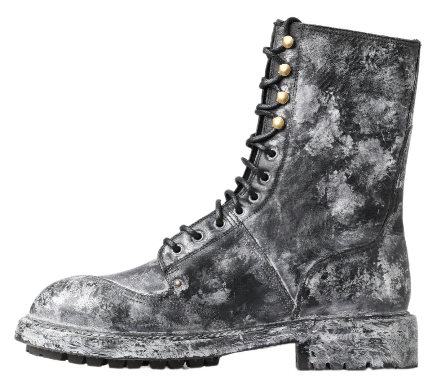 Dolce & Gabbana Chic Black Lace-Up Boots with Gray White Fade - EU39.5/US6.5