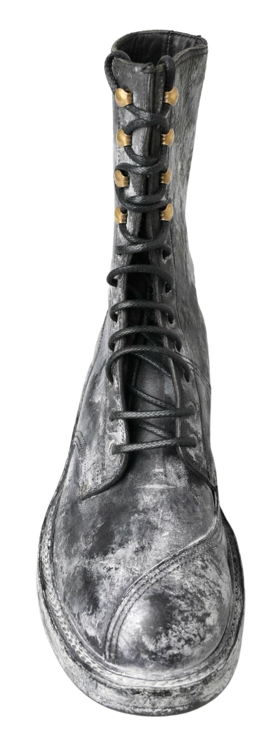 Dolce & Gabbana Chic Black Lace-Up Boots with Gray White Fade - EU39.5/US6.5