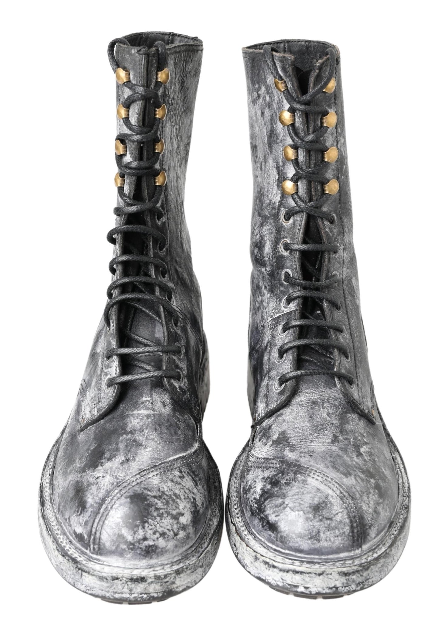 Dolce & Gabbana Chic Black Lace-Up Boots with Gray White Fade - EU39.5/US6.5