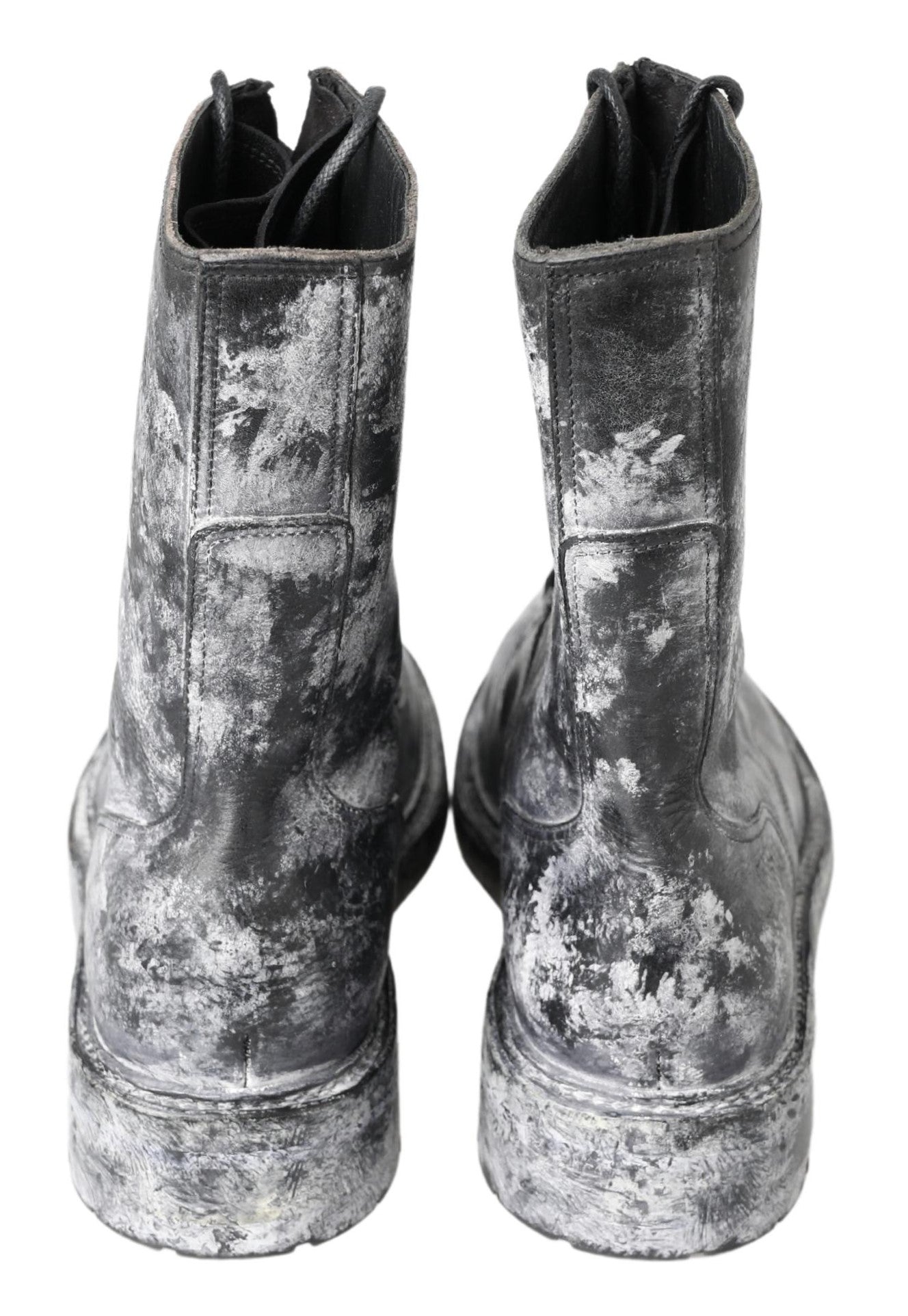 Dolce & Gabbana Chic Black Lace-Up Boots with Gray White Fade - EU39.5/US6.5