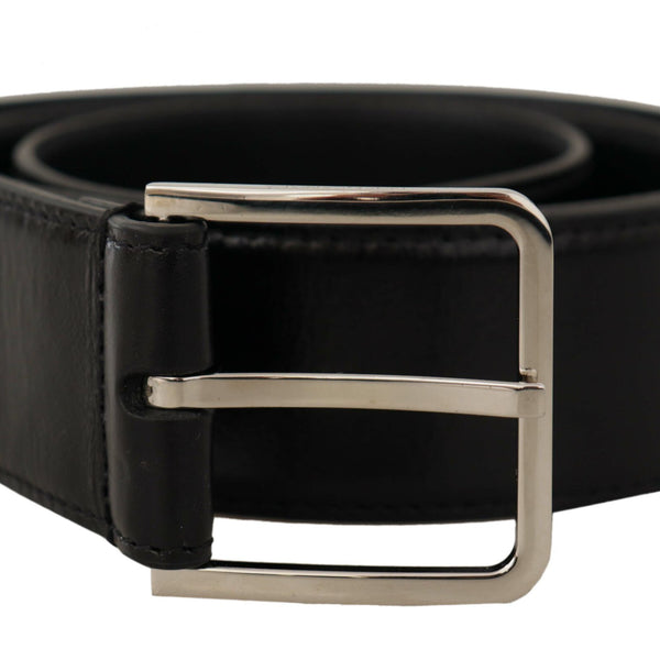 Dolce & Gabbana Elegant Black Leather Belt with Metal Buckle - 90 cm / 36 Inches