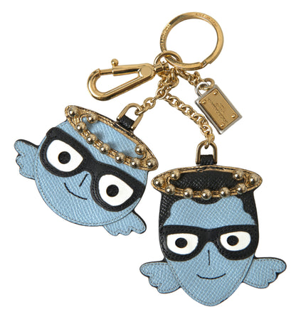 Dolce & Gabbana Chic Blue Leather Keychain with Gold Accents