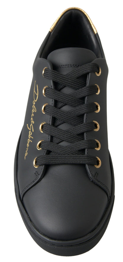 Dolce & Gabbana Black Gold Leather Classic Sneakers - EU35/US4.5