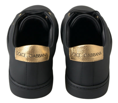 Dolce & Gabbana Black Gold Leather Classic Sneakers - EU35/US4.5