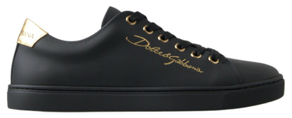 Dolce & Gabbana Black Gold Leather Classic Sneakers - EU35/US4.5