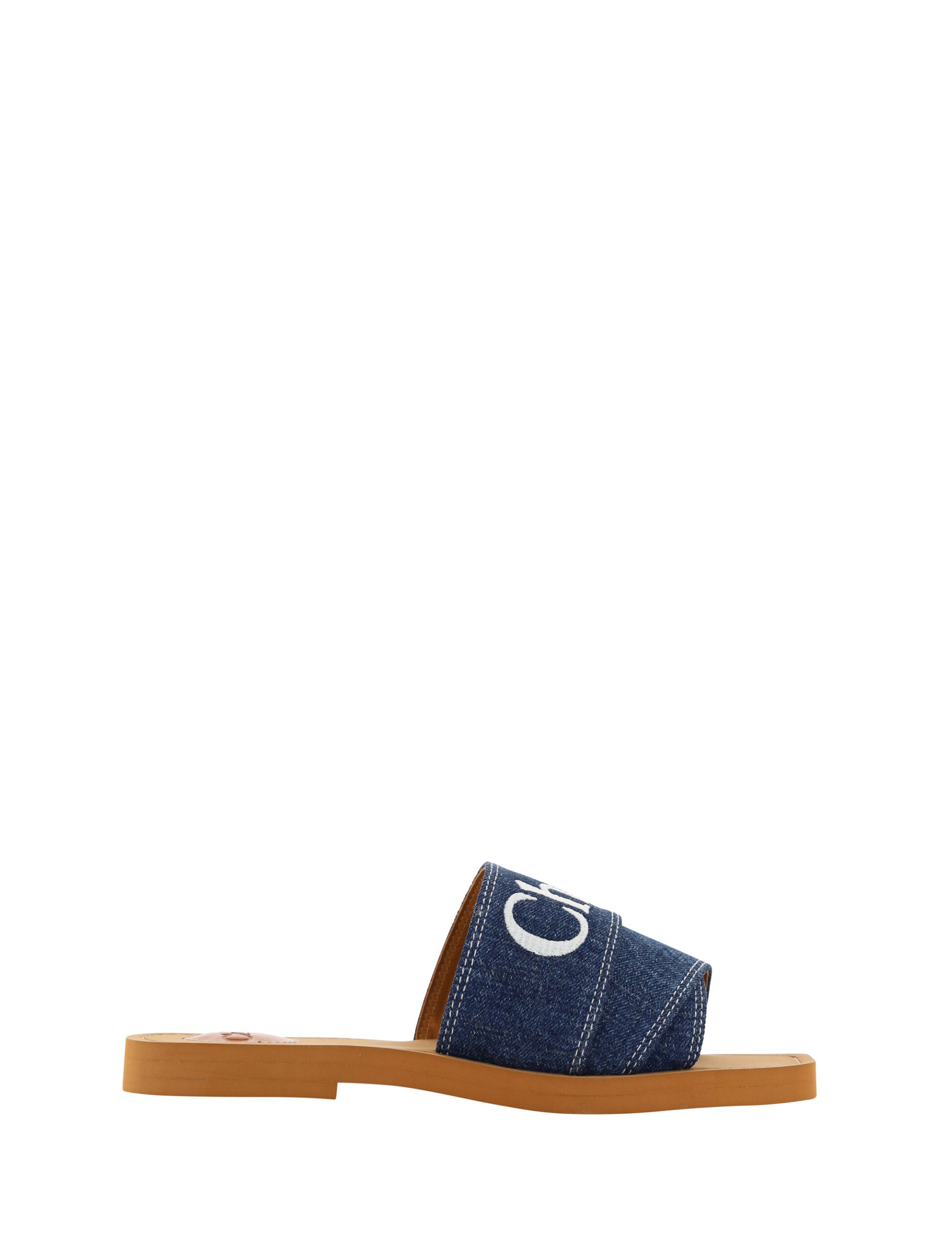 Chloé Sumptuous Cotton Woody Slide Sandals in Denim Blue - EU37/US7