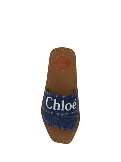 Chloé Sumptuous Cotton Woody Slide Sandals in Denim Blue - EU37/US7