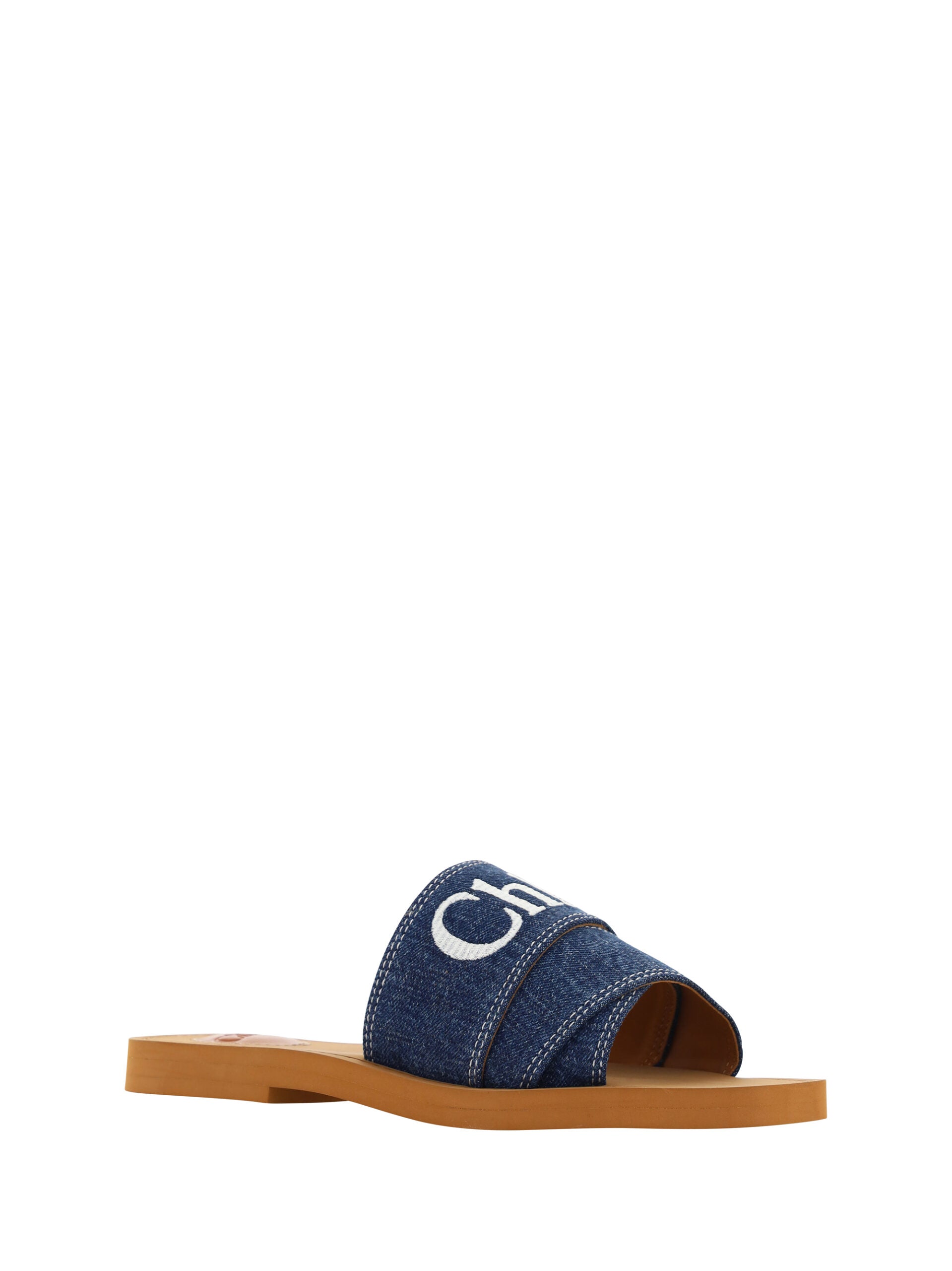 Chloé Sumptuous Cotton Woody Slide Sandals in Denim Blue - EU37/US7