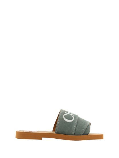 Chloé Elegant Forest Green Cotton Slides - EU36/US6