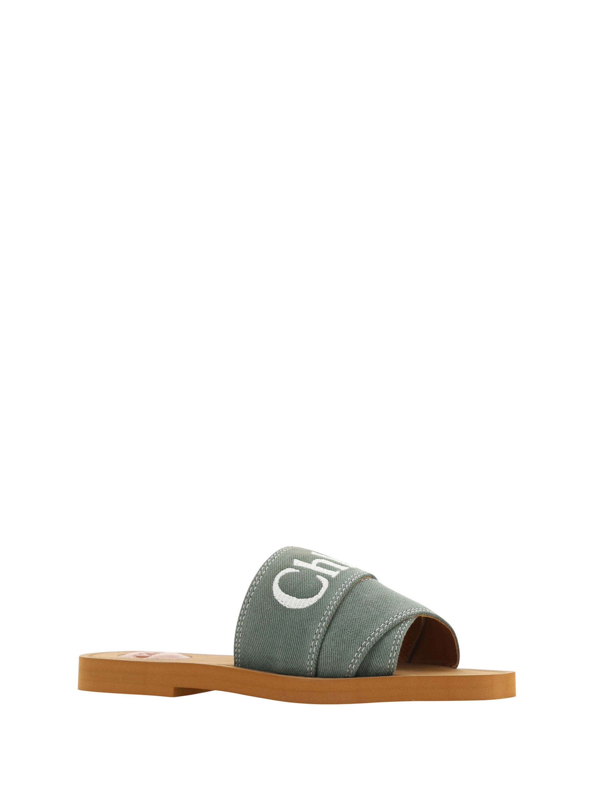 Chloé Elegant Forest Green Cotton Slides - EU36/US6