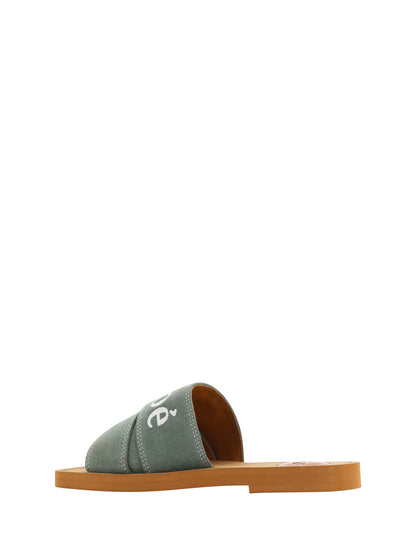 Chloé Elegant Forest Green Cotton Slides - EU36/US6