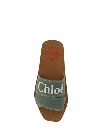 Chloé Elegant Forest Green Cotton Slides - EU36/US6