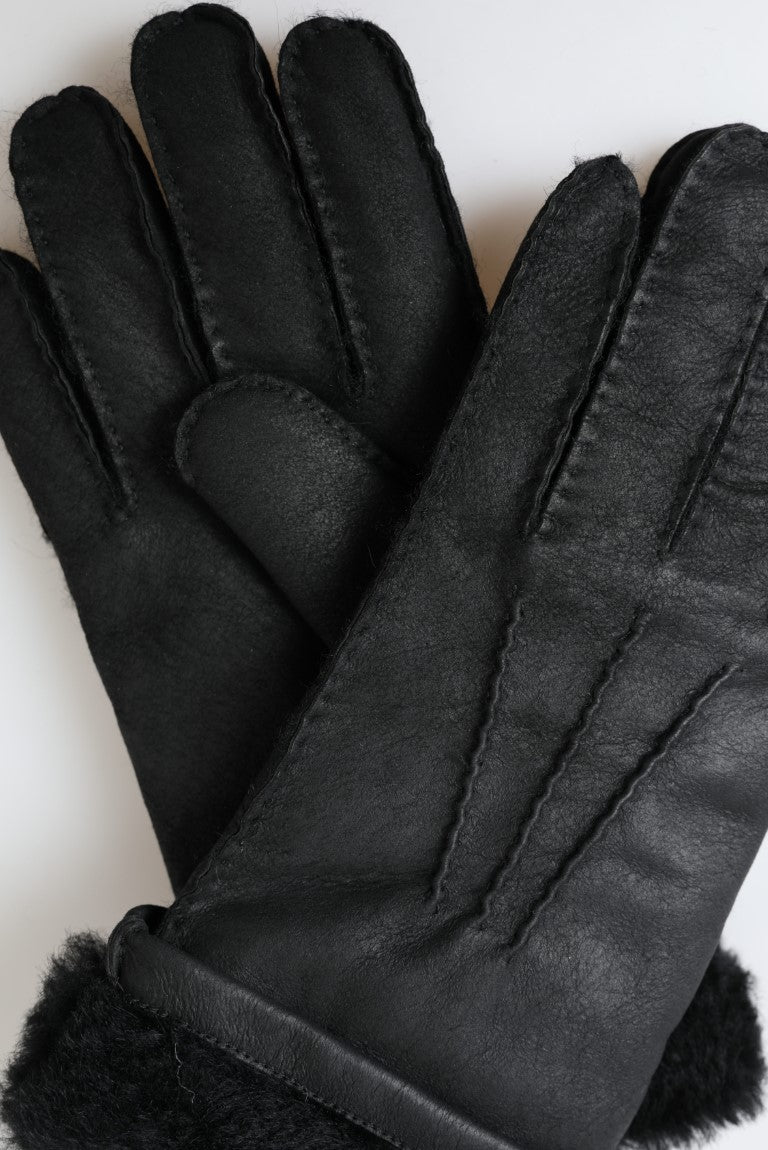 Dolce & Gabbana Elegant Black Leather Winter Gloves