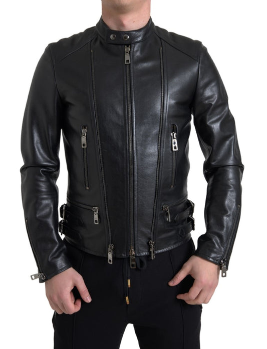 Dolce & Gabbana Sleek Black Leather Biker Jacket - IT48 | M