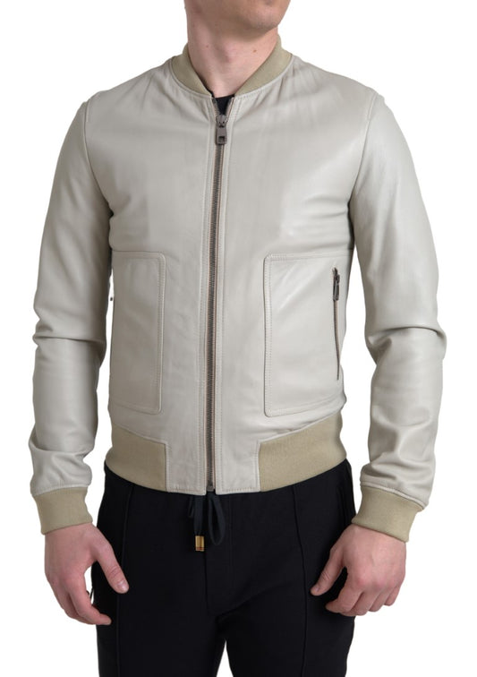 Dolce & Gabbana Cream Leather Bomber Jacket - IT48 | M