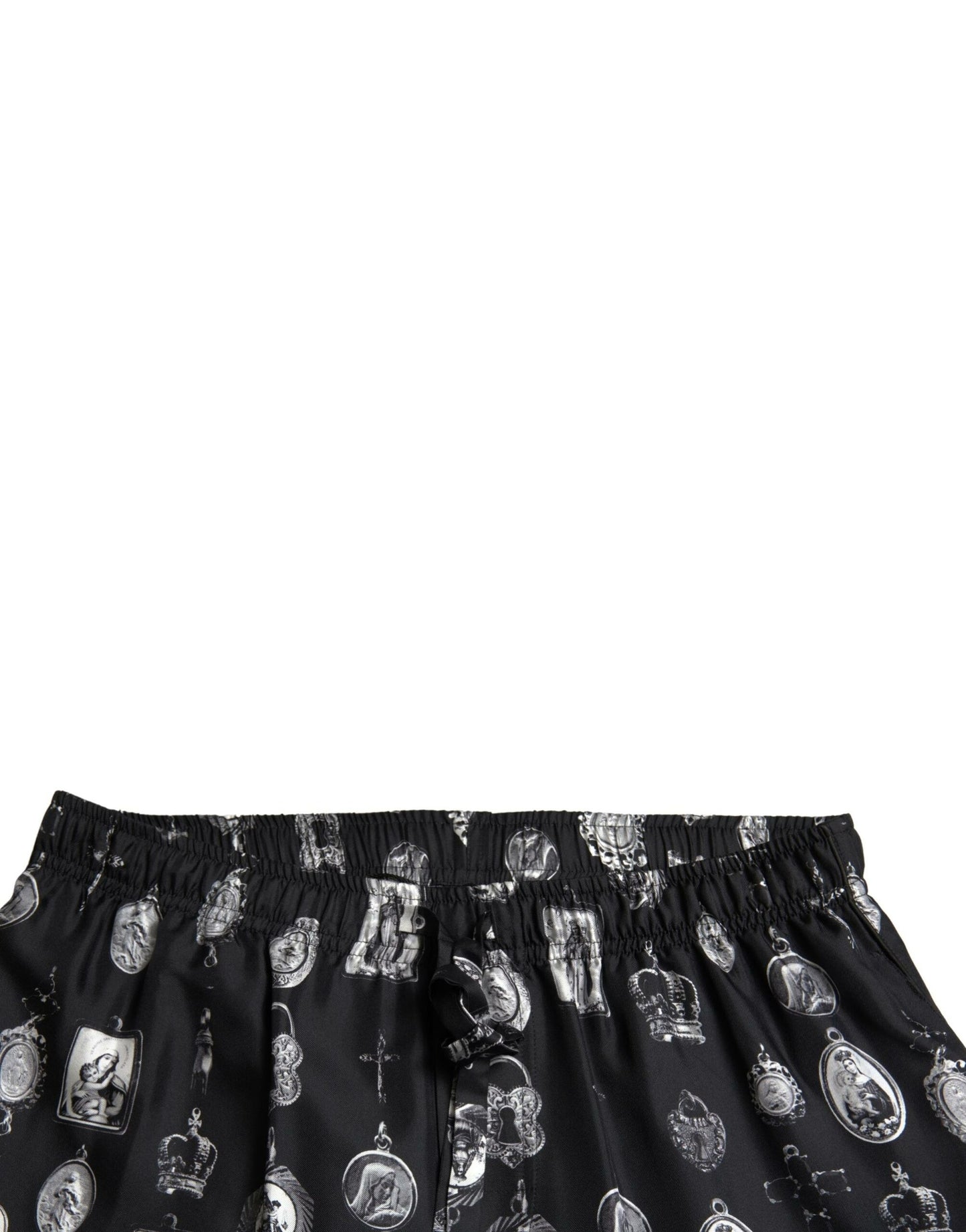 Dolce & Gabbana Elegant Silk Joggers with Religious Print - IT50 | L