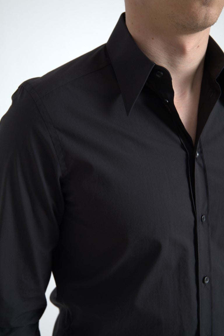 Dolce & Gabbana Elegant Slim Fit Black Cotton Dress Shirt - IT39 | S