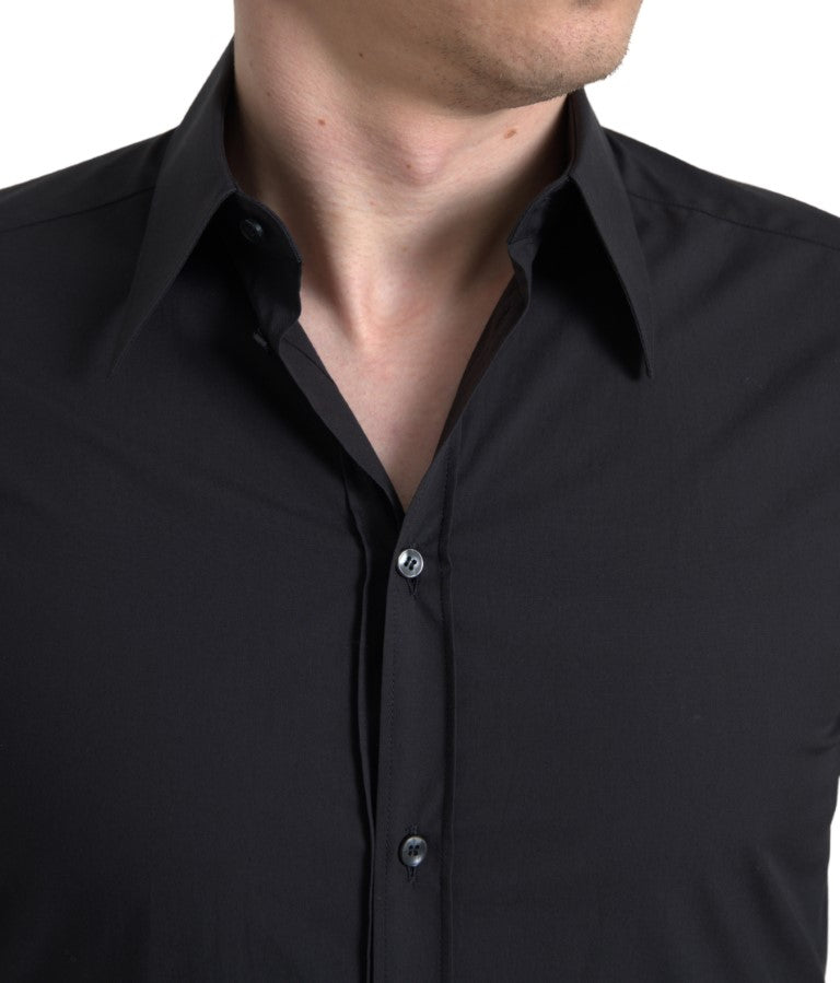 Dolce & Gabbana Elegant Slim Fit Black Cotton Dress Shirt - IT39 | S