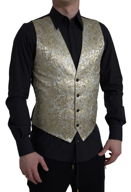 Dolce & Gabbana Elegant Gold Silk Formal Vest - IT48 | M