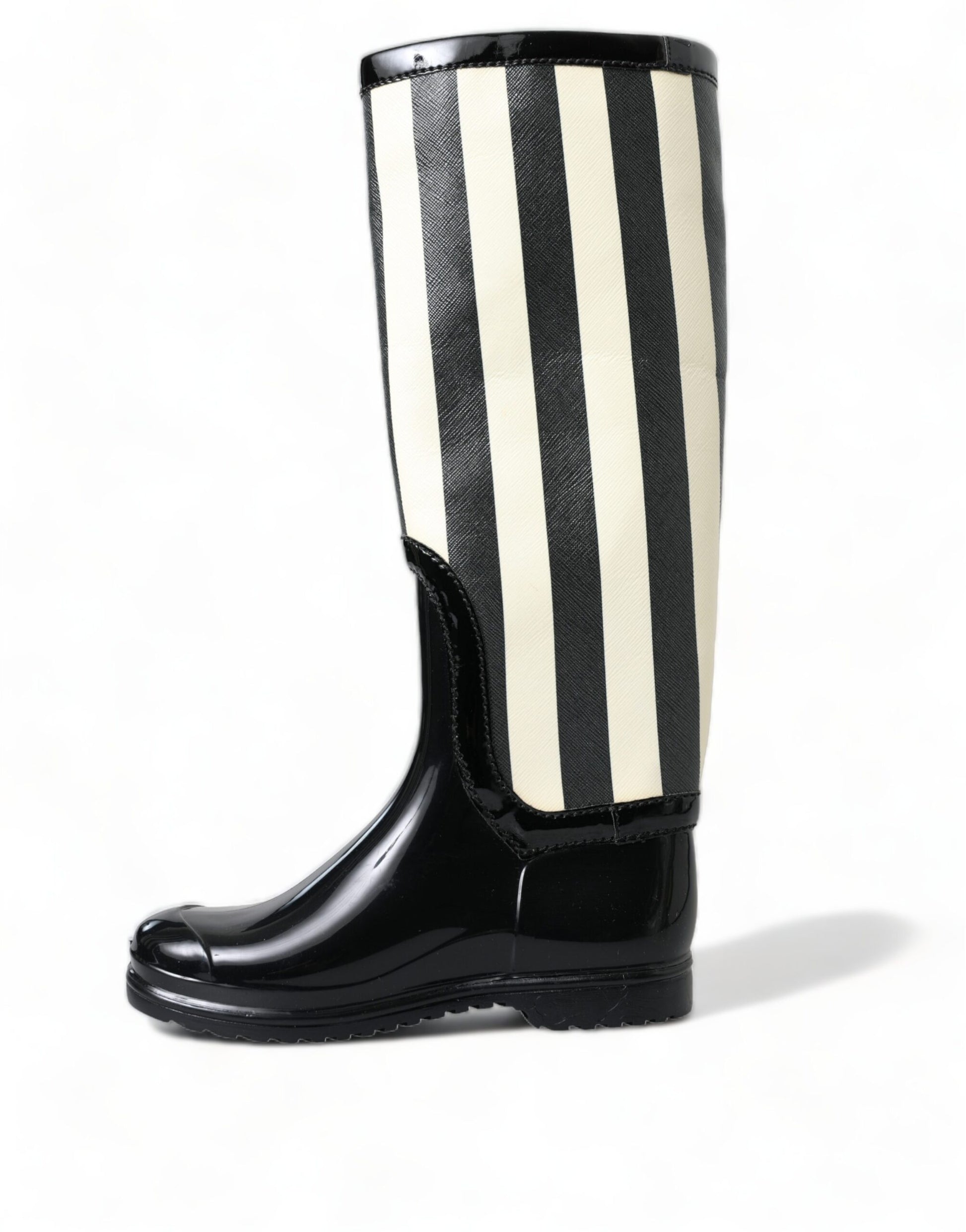 Dolce & Gabbana Black and White Striped Knee High Boots - EU35/US4.5