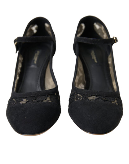 Dolce & Gabbana Elegant Suede Mary Jane Lace Heels - EU36/US5.5