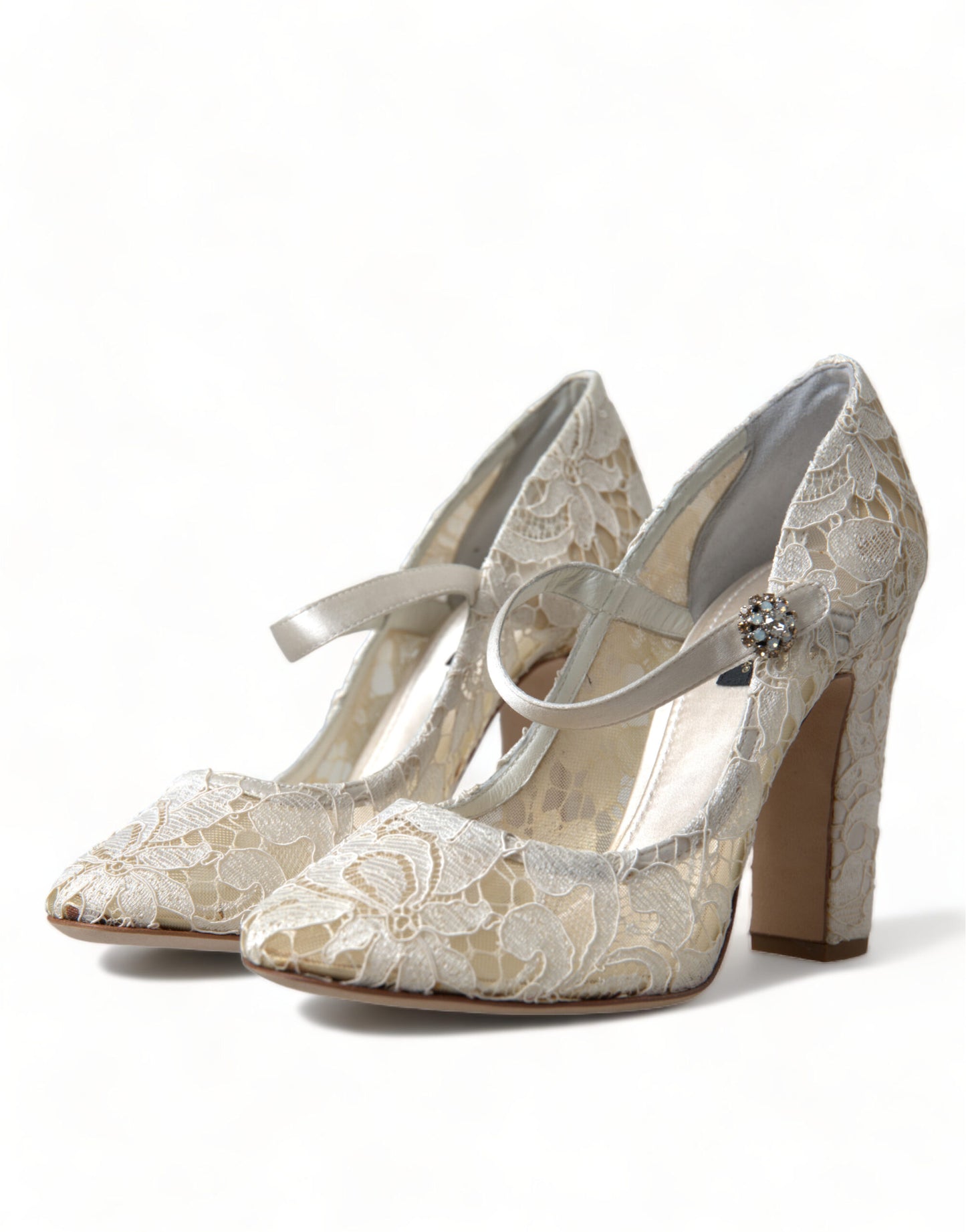 Dolce & Gabbana Chic Lace Block Heels Sandals in Cream White - EU40/US9.5