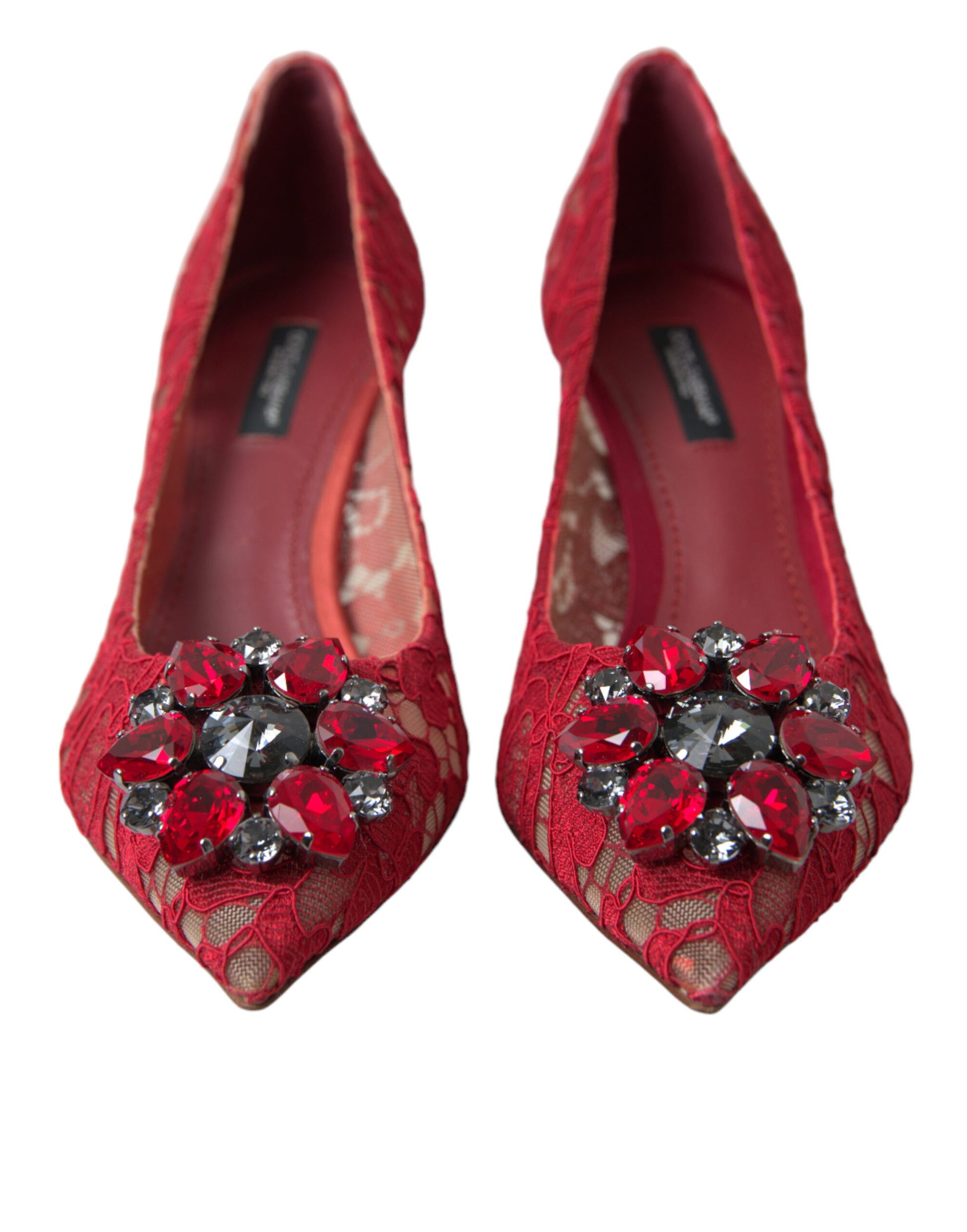 Dolce & Gabbana Radiant Red Lace Heels with Crystals - EU36/US5.5