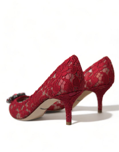 Dolce & Gabbana Radiant Red Lace Heels with Crystals - EU36/US5.5