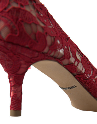 Dolce & Gabbana Radiant Red Lace Heels with Crystals - EU36/US5.5