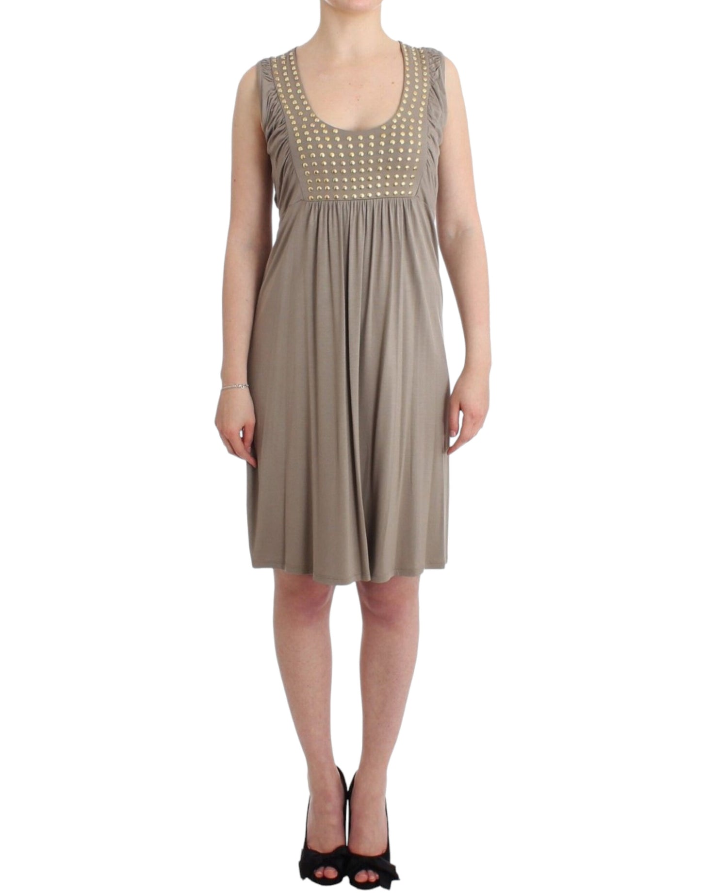 Roccobarocco Studded Sheath Knee-Length Dress in Beige