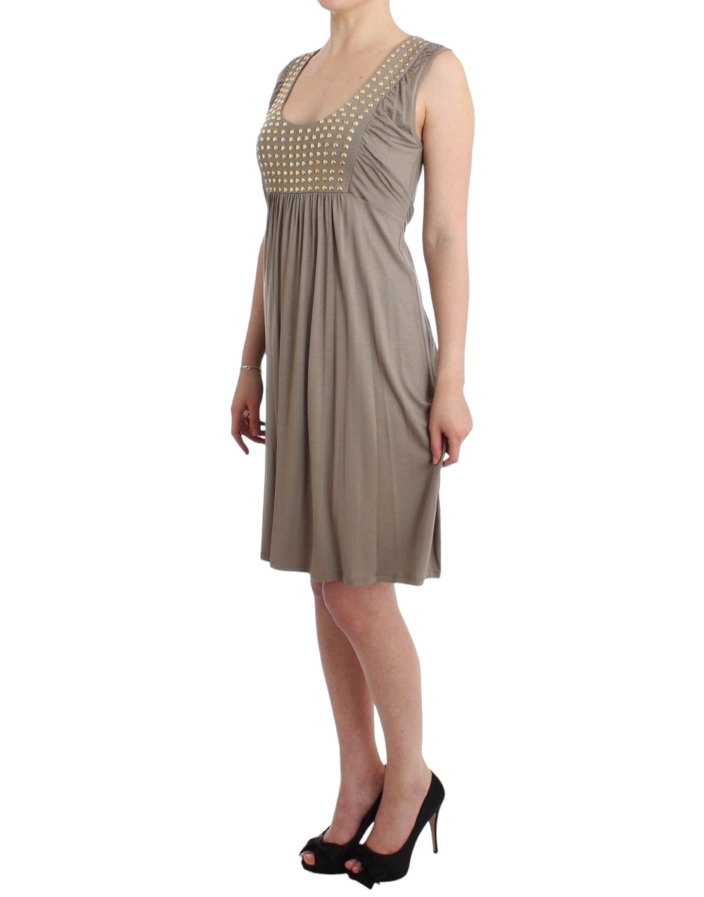 Roccobarocco Studded Sheath Knee-Length Dress in Beige - IT42|M