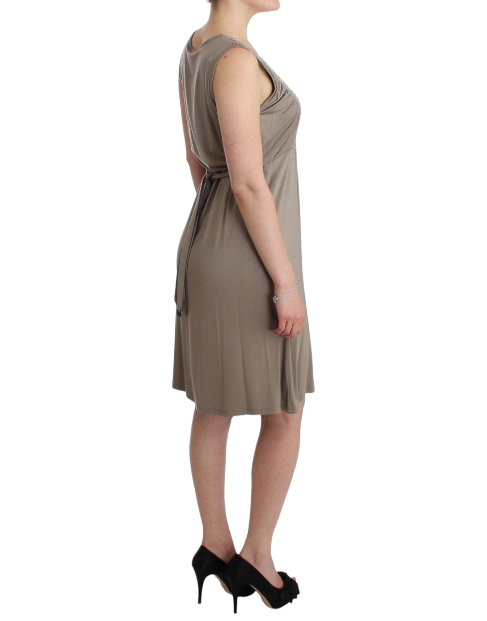 Roccobarocco Studded Sheath Knee-Length Dress in Beige - IT42|M