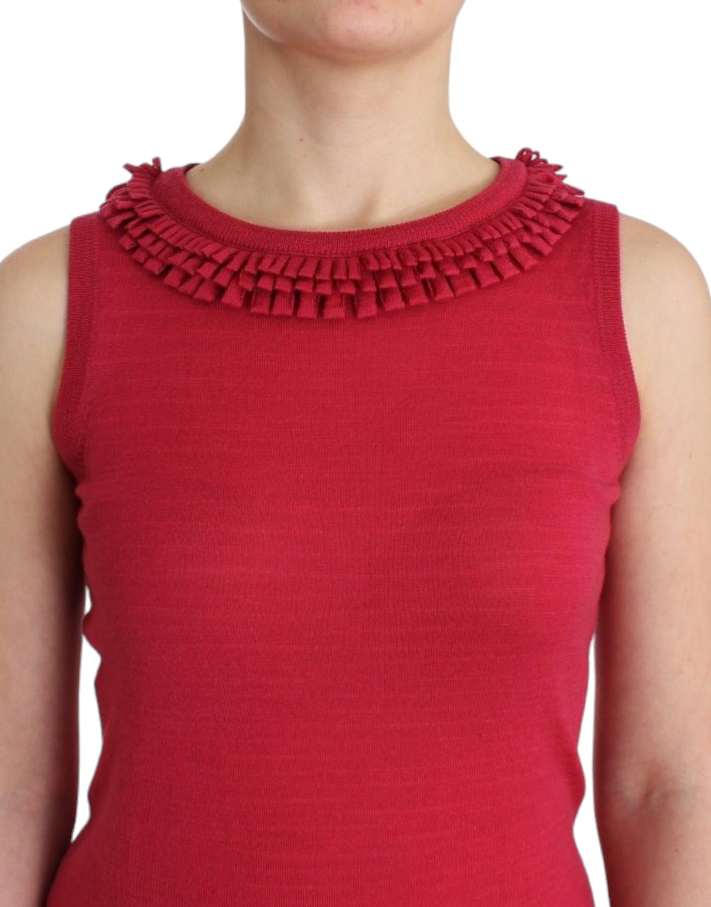 John Galliano Elegant Pink Sleeveless Wool Knit Top - S