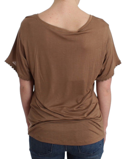 John Galliano Elegant Short-Sleeved Brown Rayon Top - S