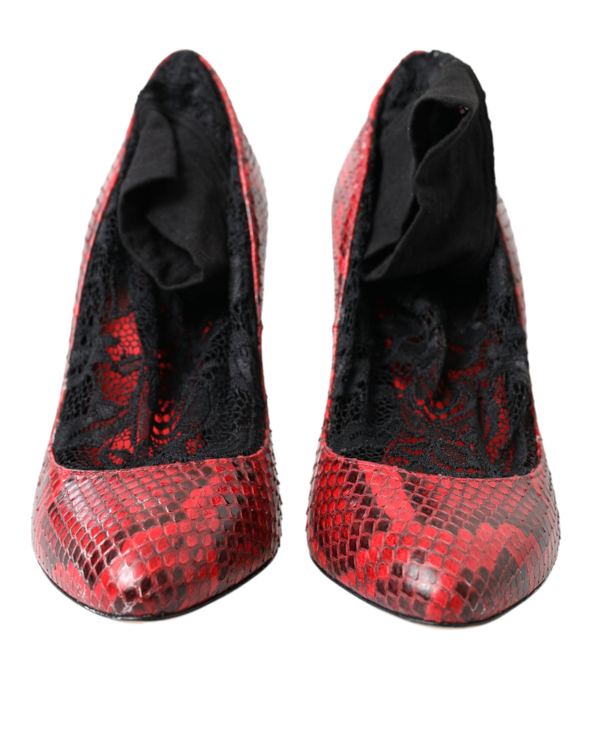 Dolce & Gabbana Red Almond Toe Snakeskin Pumps with Lace Socks - EU36.5/US6