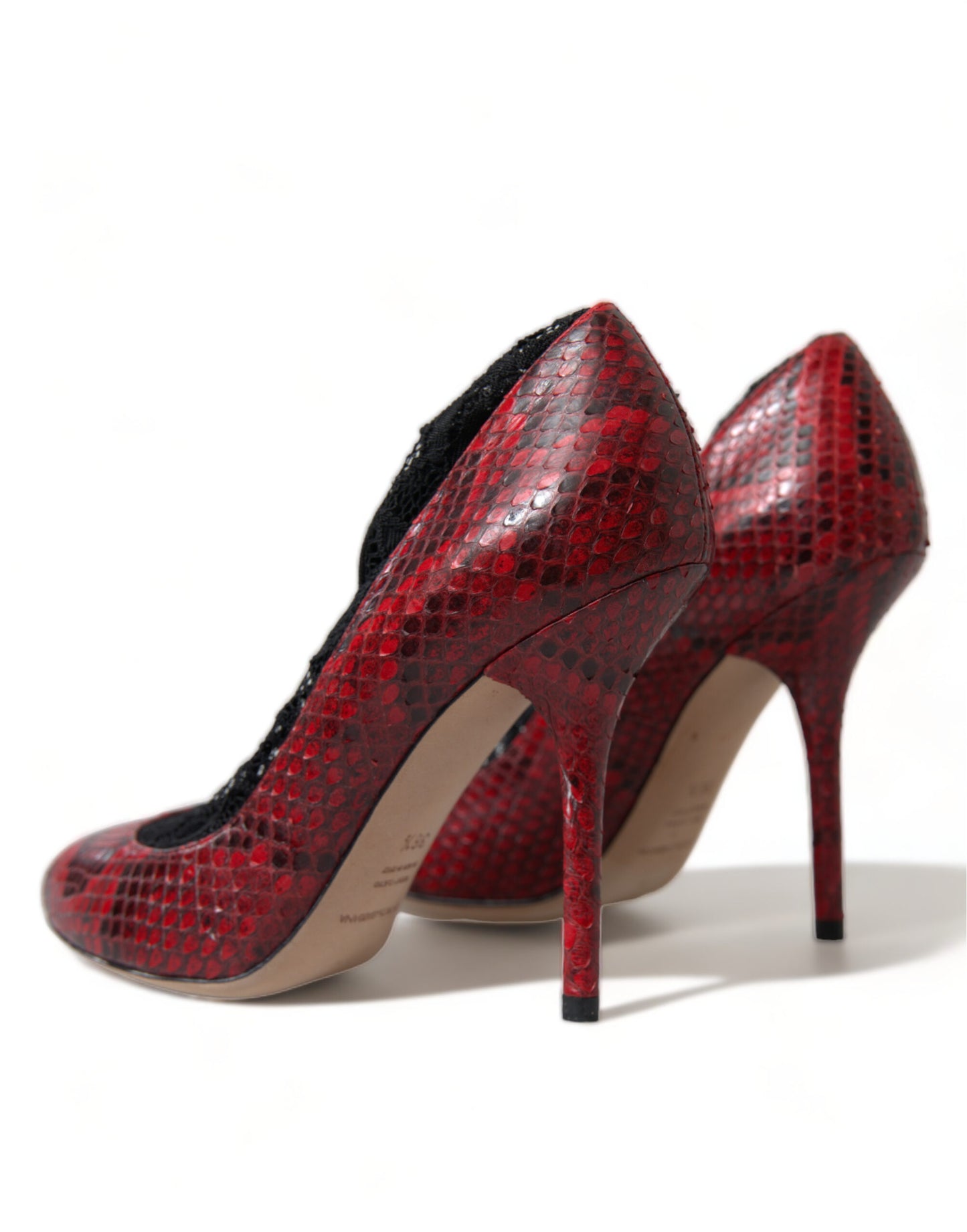 Dolce & Gabbana Red Almond Toe Snakeskin Pumps with Lace Socks - EU36.5/US6