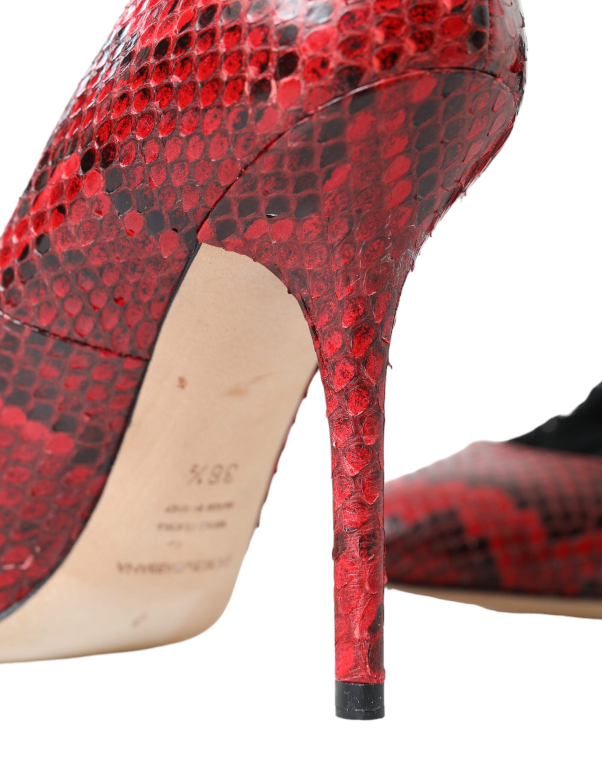 Dolce & Gabbana Red Almond Toe Snakeskin Pumps with Lace Socks - EU36.5/US6