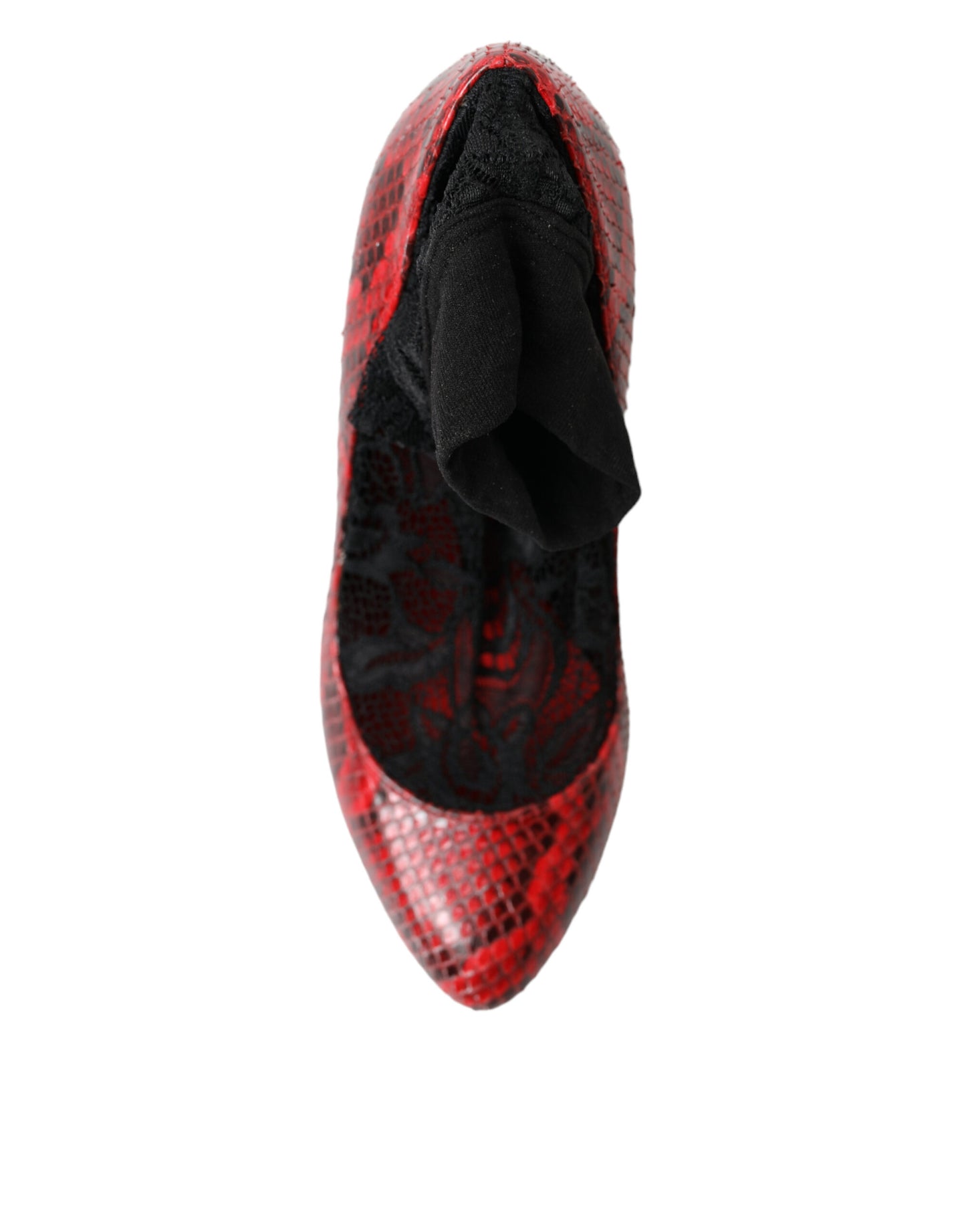 Dolce & Gabbana Red Almond Toe Snakeskin Pumps with Lace Socks - EU36.5/US6