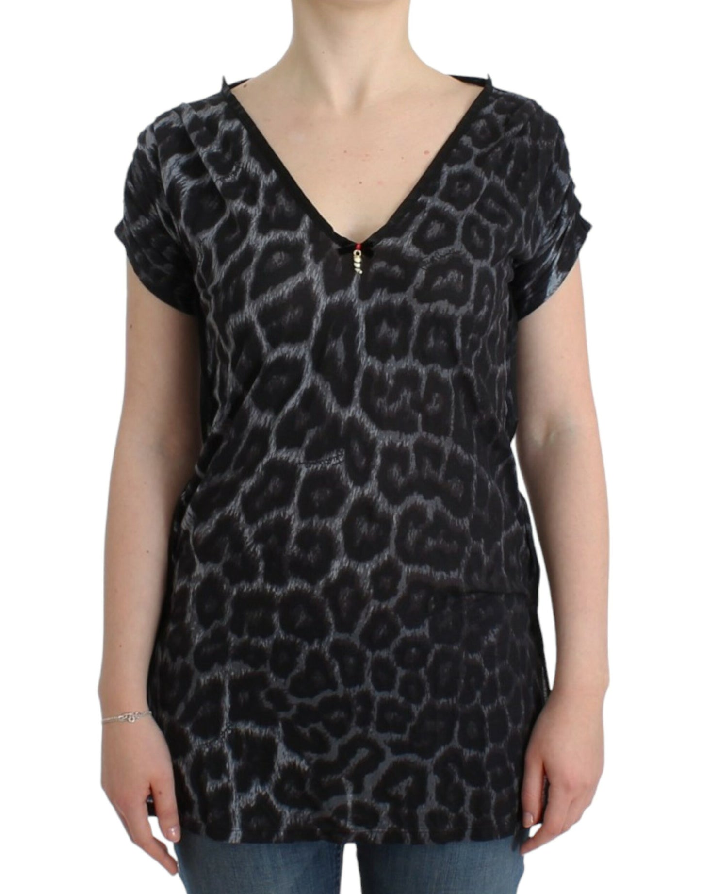 Cavalli Sultry Leopard V-Neck Modal Top - IT46|XL