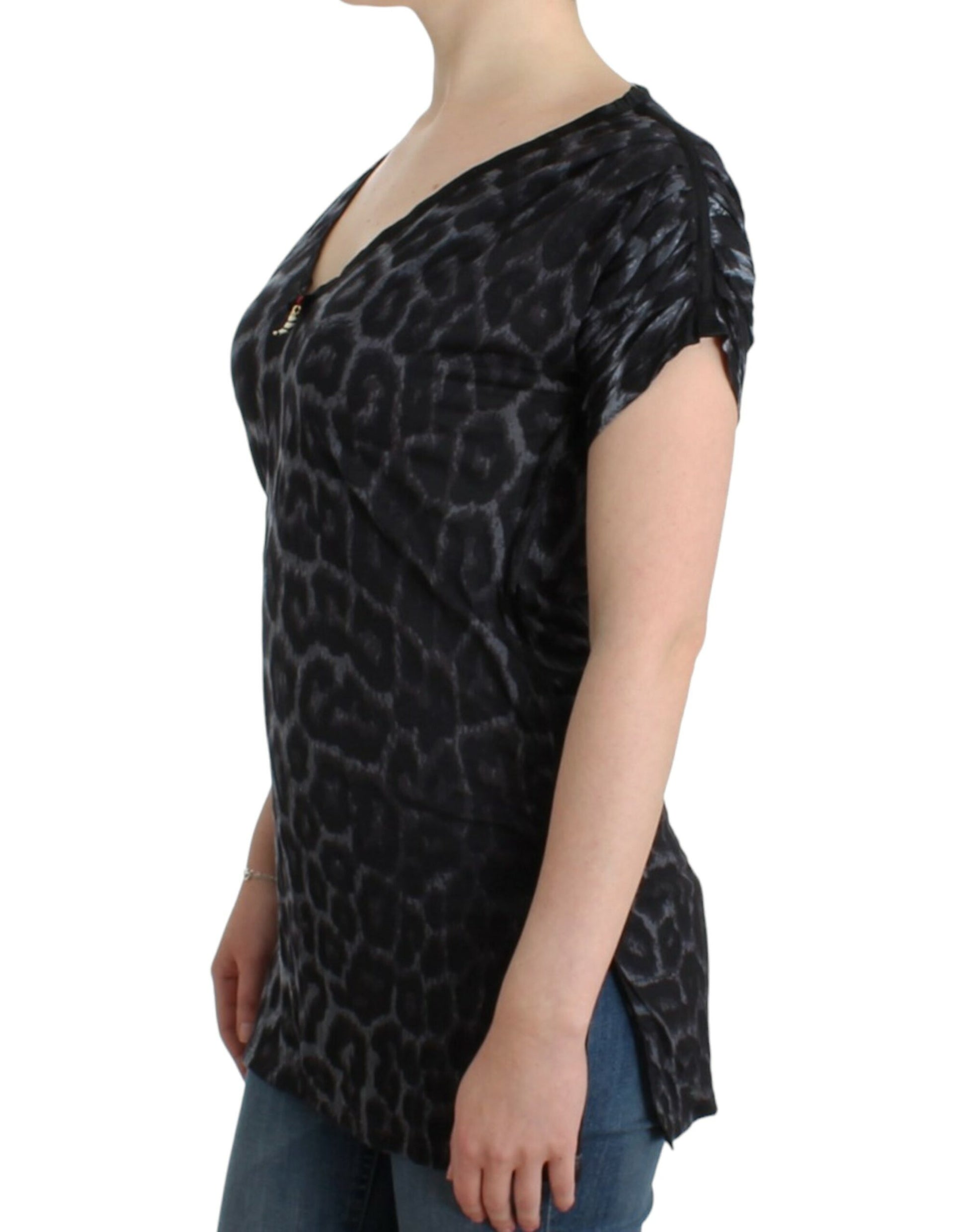 Cavalli Sultry Leopard V-Neck Modal Top - IT46|XL