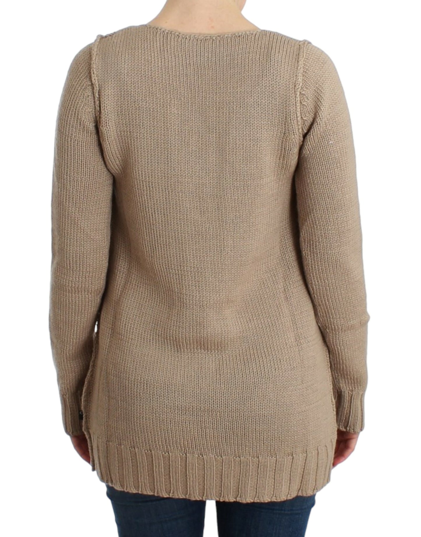 Cavalli Elegant Beige Knitted Crew Neck Sweater