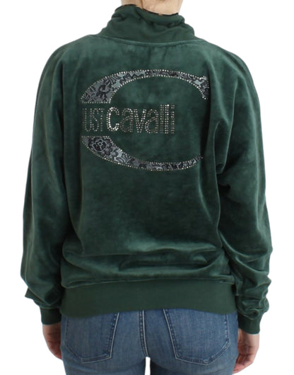 Cavalli Elegant Green Mock Sweater with Rhinestone Detail - IT42|M