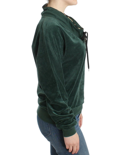 Cavalli Elegant Green Mock Sweater with Rhinestone Detail - IT42|M