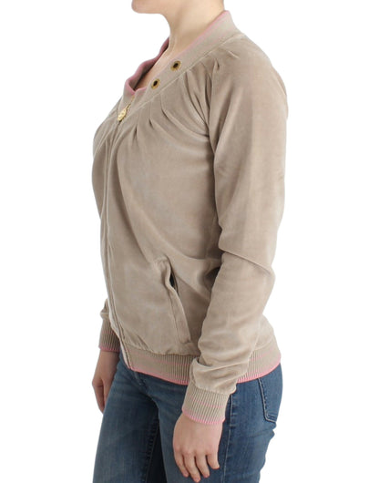 Cavalli Beige Zip Cardigan with Gold Tone Accents - IT40|S