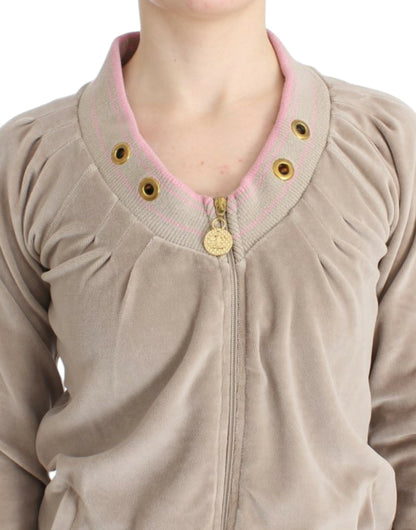 Cavalli Beige Zip Cardigan with Gold Tone Accents - IT40|S