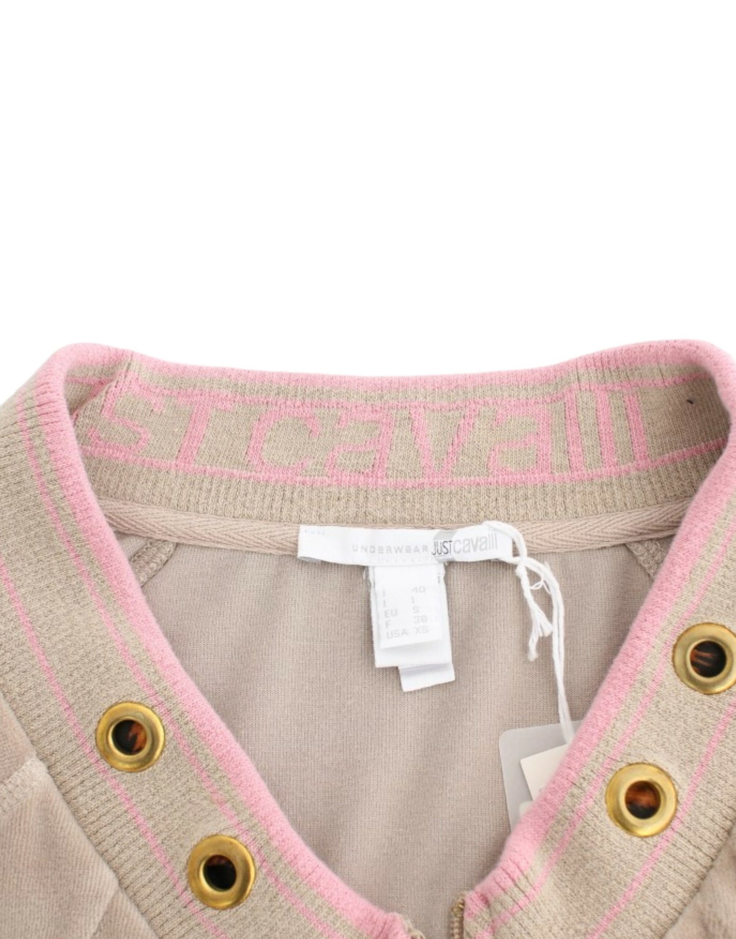 Cavalli Beige Zip Cardigan with Gold Tone Accents - IT40|S