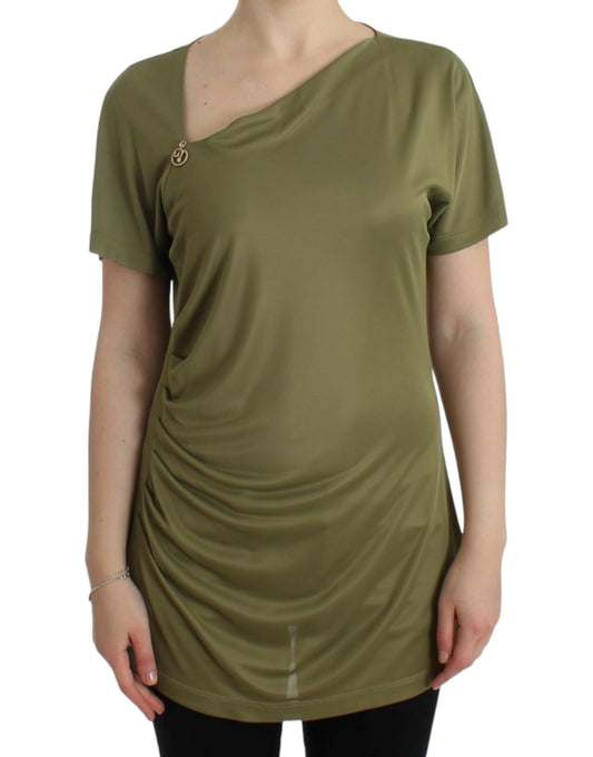 Cavalli Elegant Green Jersey Blouse with Gold Accents - IT38|XS