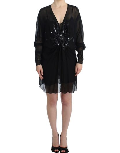 Cavalli Elegant Sheer Black Silk Blouson Dress - IT40|S